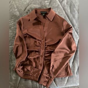House of Harlow brown silk/ satin shirt.